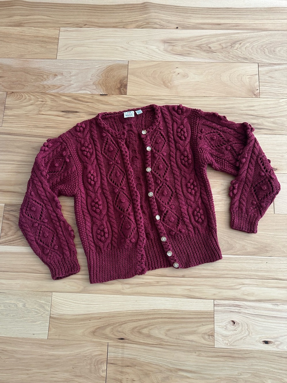Vintage J.G.Hook Cardigan Sweater- Burgundy Popcorn Knit - Small